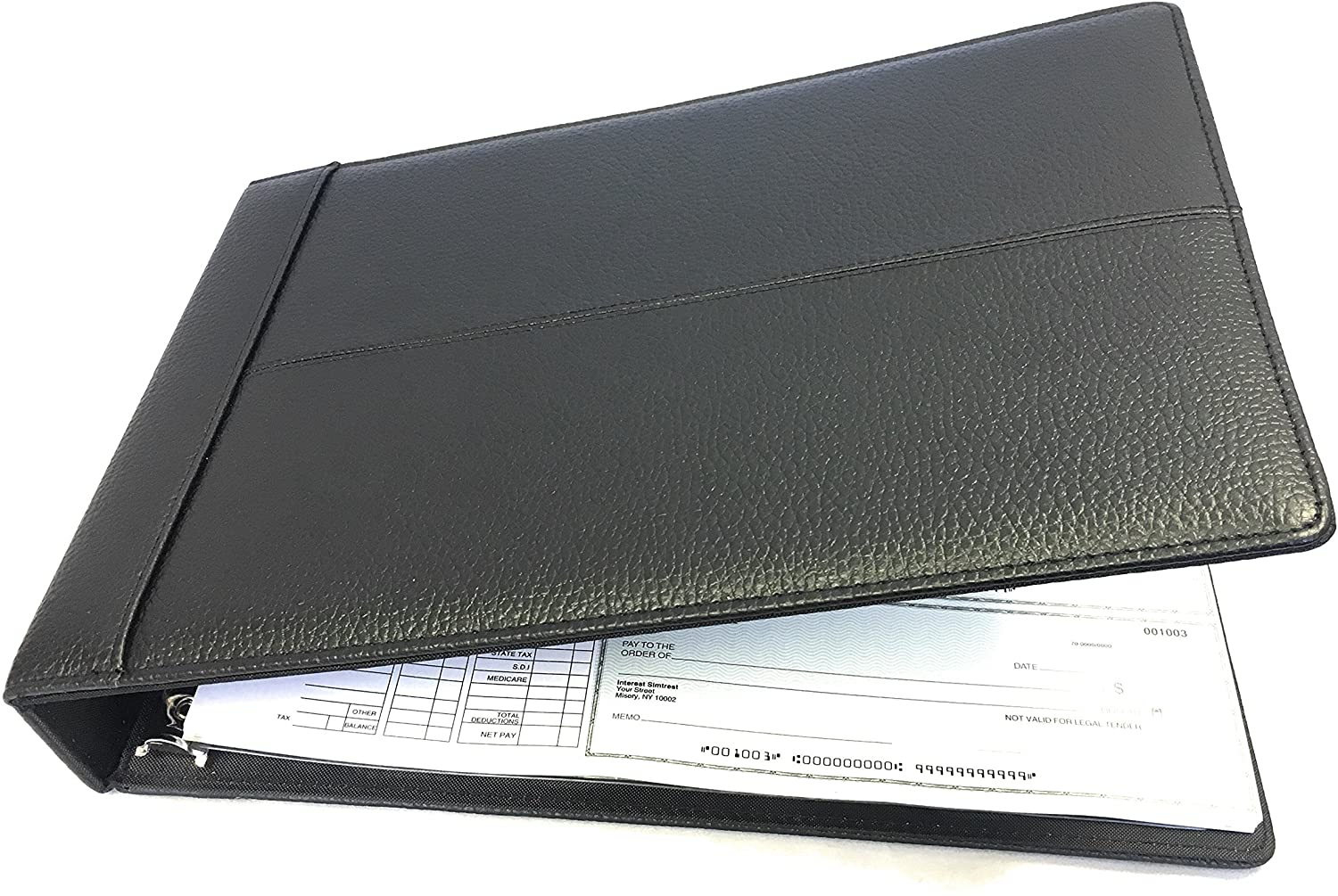 Premium Executive Check Binder | 7 Ring w/Zip Pouch Checkbook Portfolio - 600 Checks Capacity for 9" x 13" Sheets