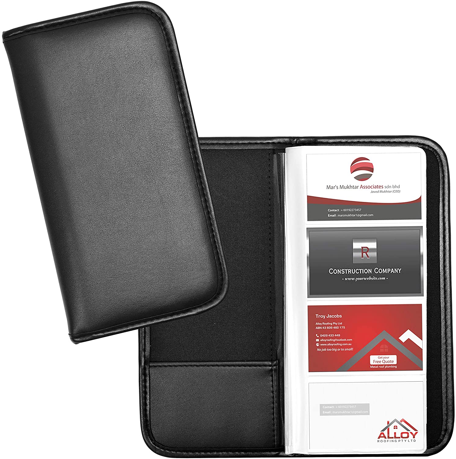 Professional Business Card Organizer with Black Padded PU Leather Cover - Holds 160 Business Cards