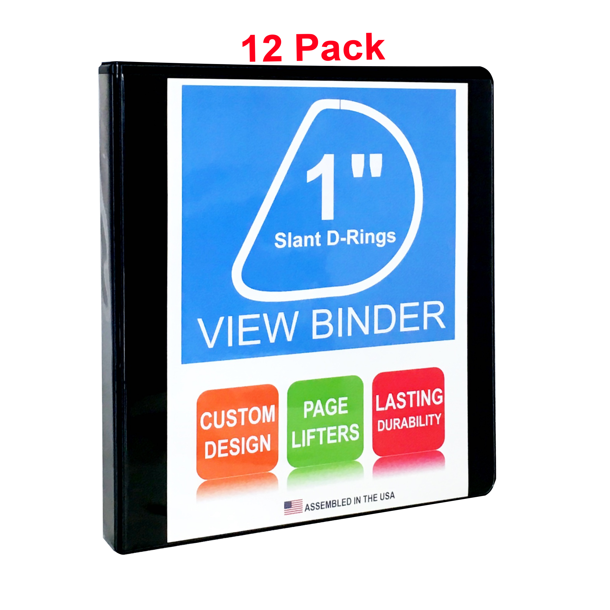 3 Ring Binders, 1.5 Inch, Slant D-Rings, White, Clear View, Pockets, 12 Pack - RingBinderDepot.com