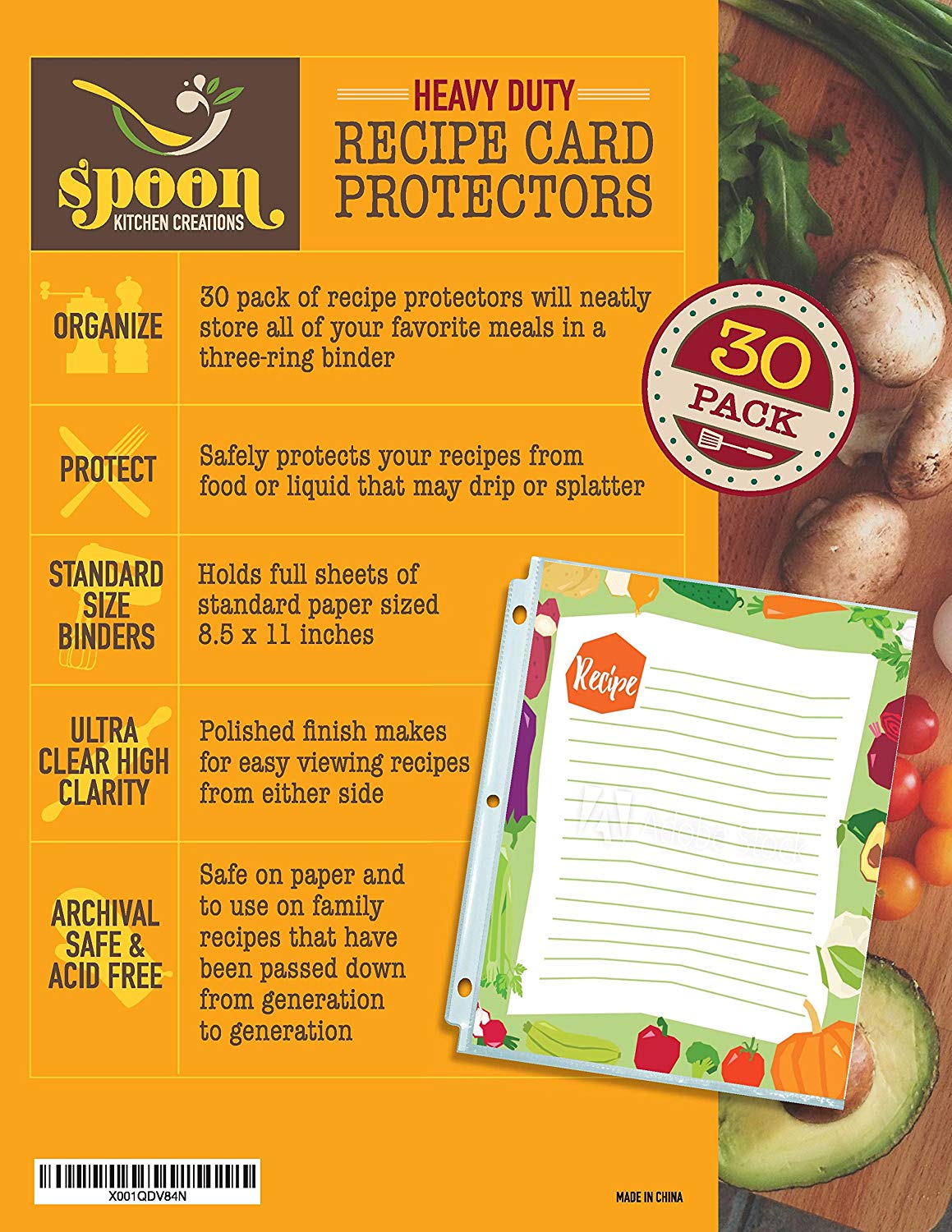 Heavy Duty Recipe Protectors, Holds Standard 8.5" x 11" Paper, 30 Pack - RingBinderDepot.com