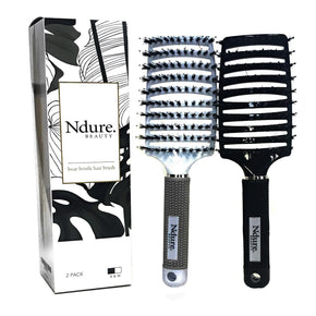 Curved Vented Boar Bristle Styling Hair Brush, 2 PACK, Anti-static Detangler, Thick Curly Hair, Wet or Dry Use - RingBinderDepot.com