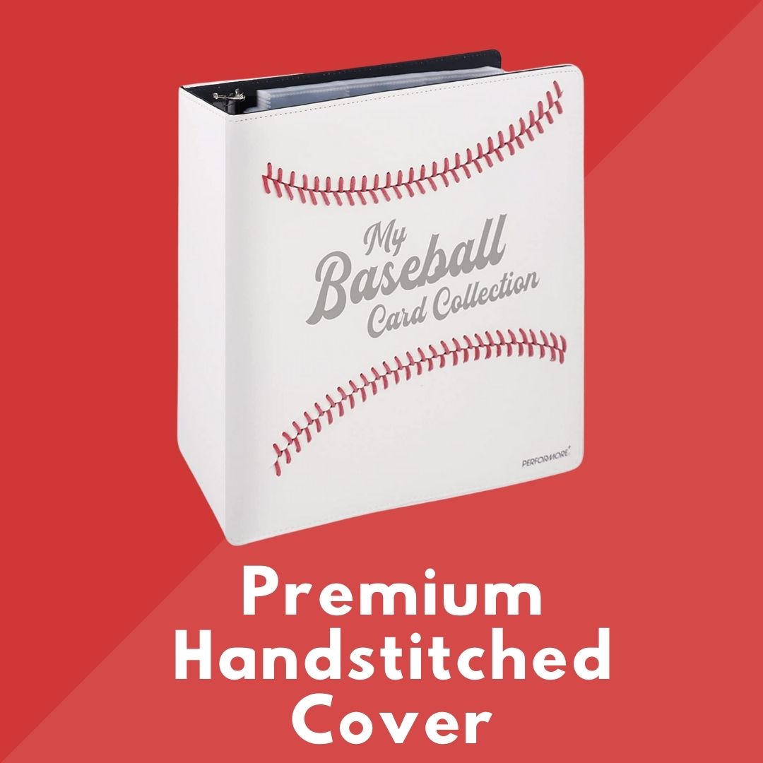 Performore Hand-Stitched Baseball Card 2-Inch Binder, Red Stitching Baseball Card Collector Binder Album with 9-Pocket Sleeves for Sports Trading Performore Hand-Stitched Baseball Card 2-Inch Binder, Red Stitching Baseball Card Collector Binder Album with 9-Pocket Sleeves for Sports Trading