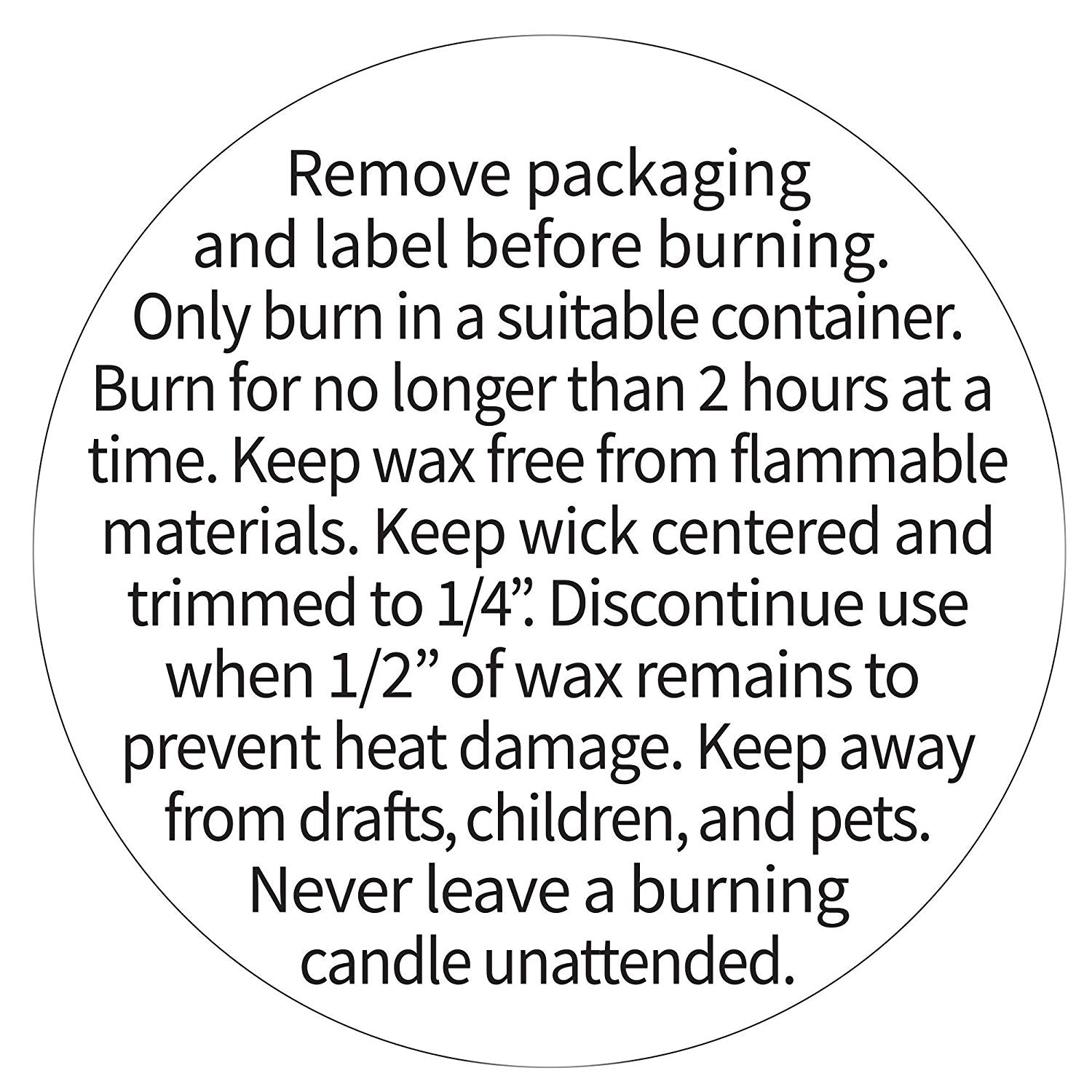 Candle Warning Sticker Jar Container White Black 1.5 - 300 Labels per Package